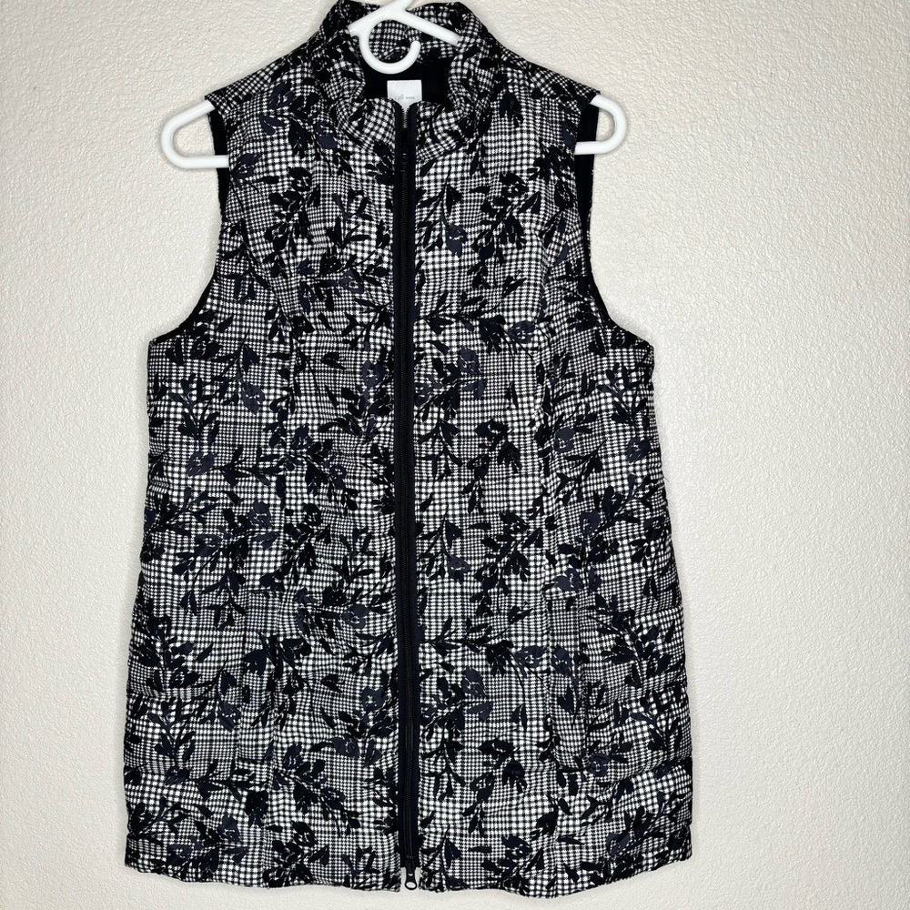 J Jill Women’s Floral Black and White Quilted Vest Size Small